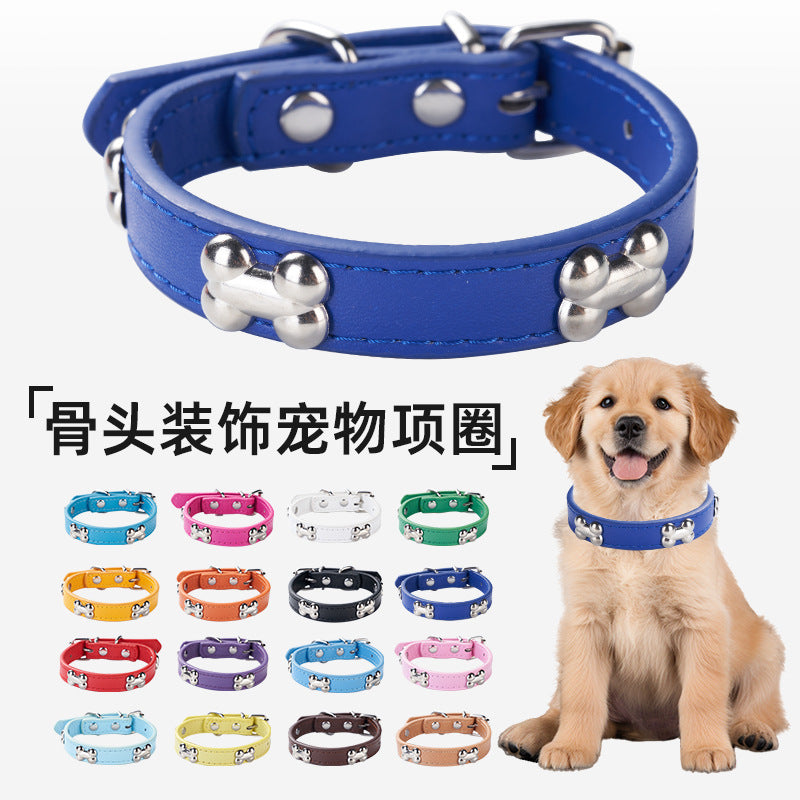 Adjustable Pet Collar Bone Jewelry Dog Amazon Best-Selling Pu Leather Leash Popular Dog Collar